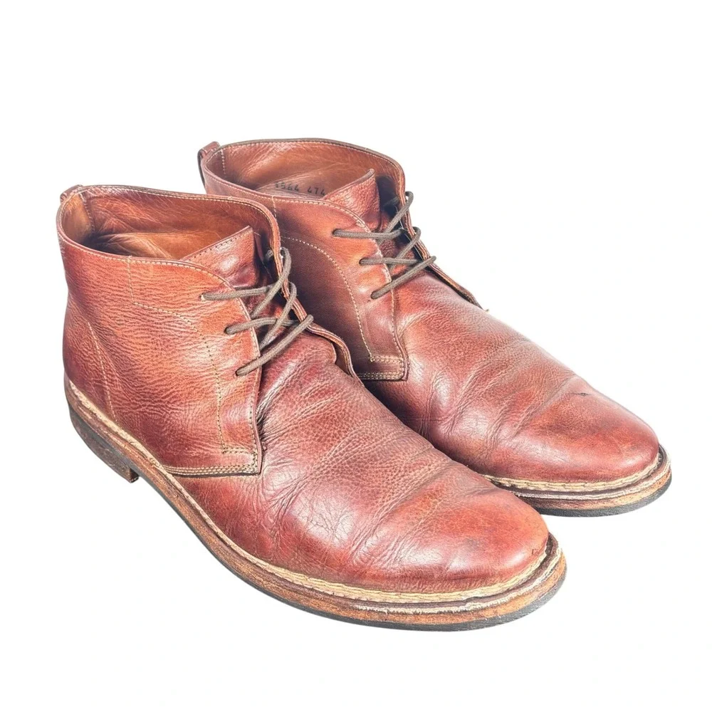 John Varvatos Chukka Boots Brown Leather Lace Up Distressed Rugged Gorpcore 10
